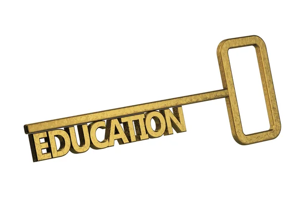 Золотой ключ со словом образование на белом фоне — стоковое фото