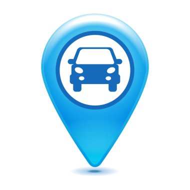 parlak mavi araba işaretçi simgesi beyaz zemin üzerine