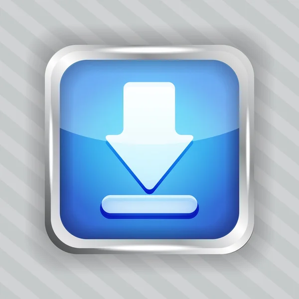 Icono de descarga azul sobre un fondo rayado — Archivo Imágenes Vectoriales