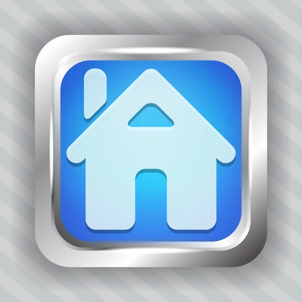 Ikona modré tlačítko domů na proužkovaném pozadí — Stockový vektor