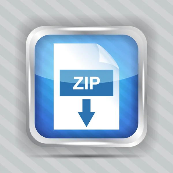 Blue zip download icon on a striped background — Stock Vector