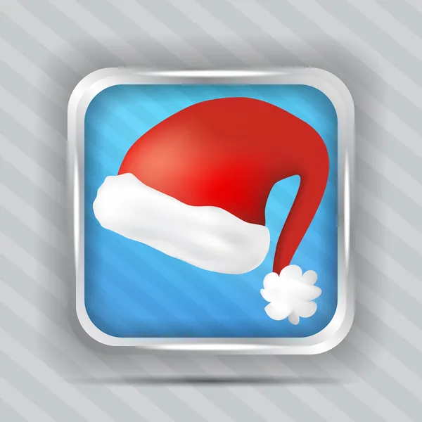 Blue icon with santa claus hat on the striped background — Stock Vector