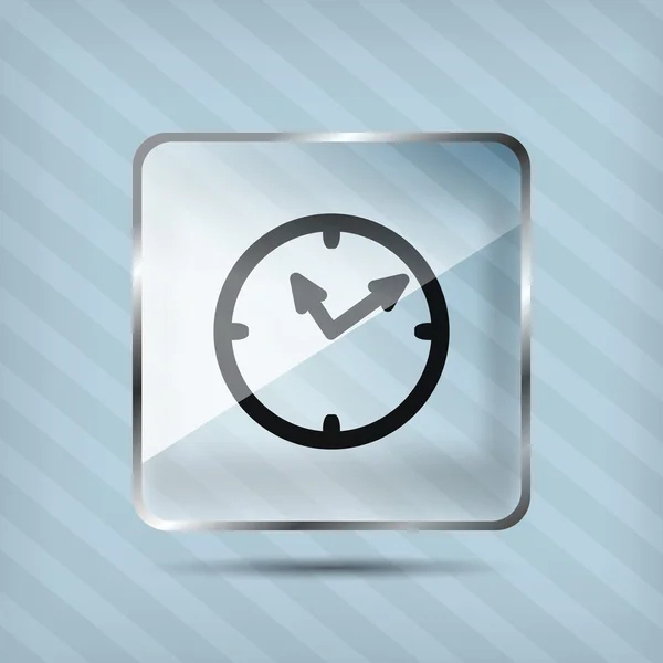 Icono de cristal brillante reloj sobre un fondo rayado — Vector de stock