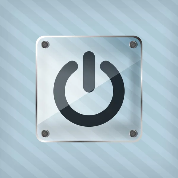 Icono del botón de encendido de transparencia en el fondo rayado — Vector de stock