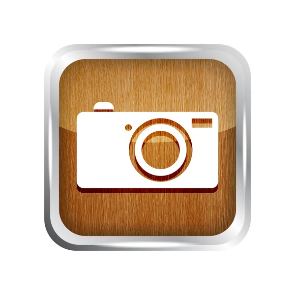 Wooden digital camera icon button on a white background — Stock Vector