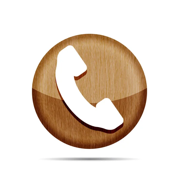 Houten telefoonpictogram van de knop op een witte achtergrond — Stockvector