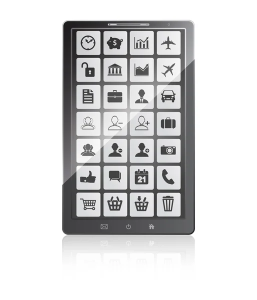 Set van web- en zakelijke pictogrammen op een scherm van mobiele telefoon — Stockvector