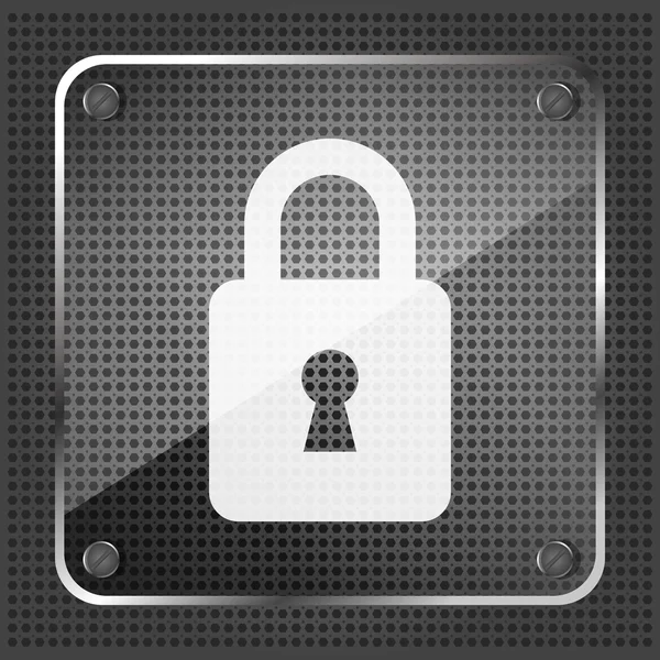 Glass padlock icon on a metallic background — Stock Vector
