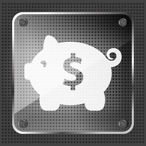 Glas icoon met piggy bank op een metalen achtergrond — Stockvector