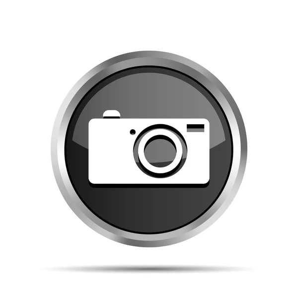 Fekete kamera ikon gomb fehér alapon — Stock Vector