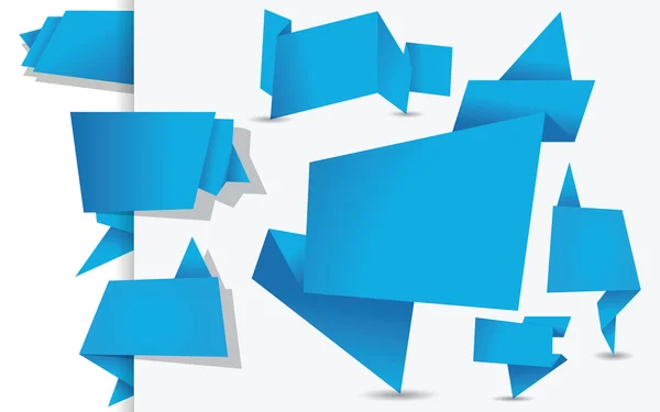 Kék origami címkék, szalagok és címkék fehér alapon — Stock Vector