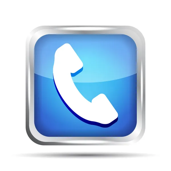 Ícone de botão de telefone azul em um fundo branco — Vetor de Stock