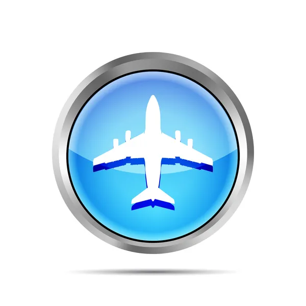 Icono de avión azul sobre un fondo blanco — Vector de stock