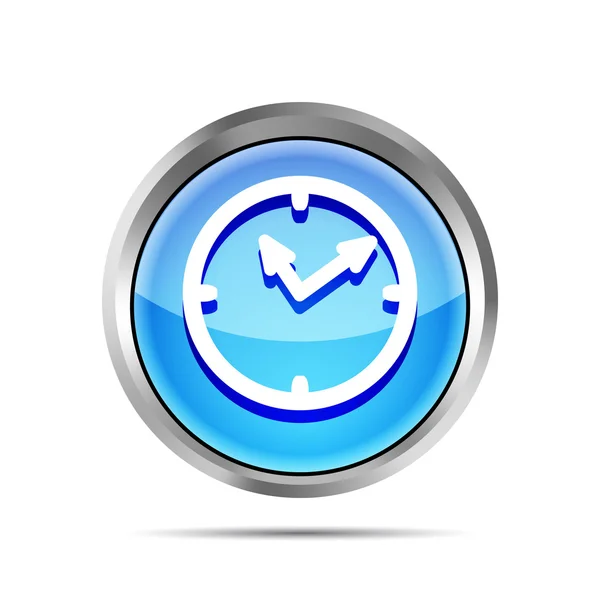 Ícone de relógio azul brilhante em um fundo branco — Vetor de Stock