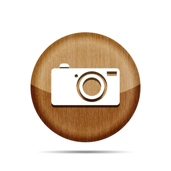Wooden digital camera icon button on a white background — Stock Vector