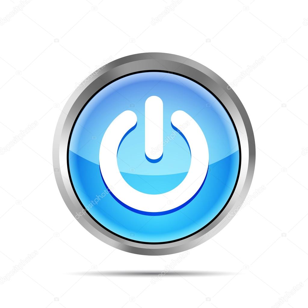 blue power button icon on ta white background