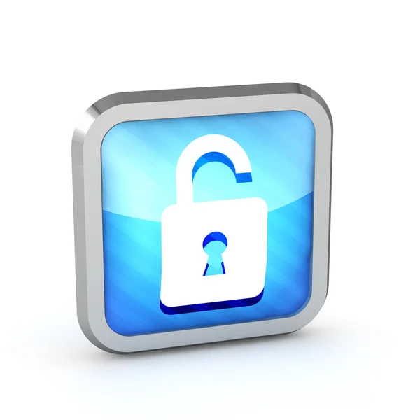 Blue striped open padlock icon on a white background — ストック写真