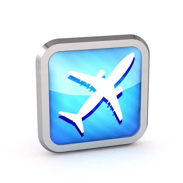 Голубая полосатая иконка самолета на белом фоне — стоковое фото