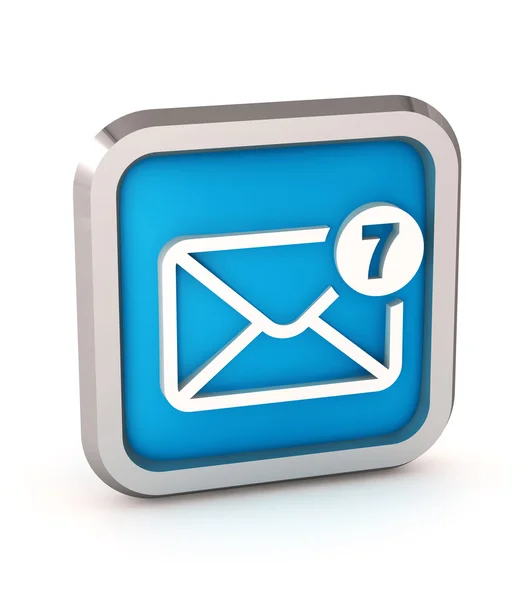 Blaues Mail-Symbol mit ungelesenen Nachrichten auf weißem Hintergrund — Stockfoto