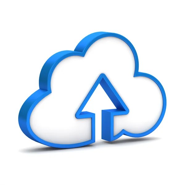 Icono azul con nube y flecha sobre fondo blanco —  Fotos de Stock