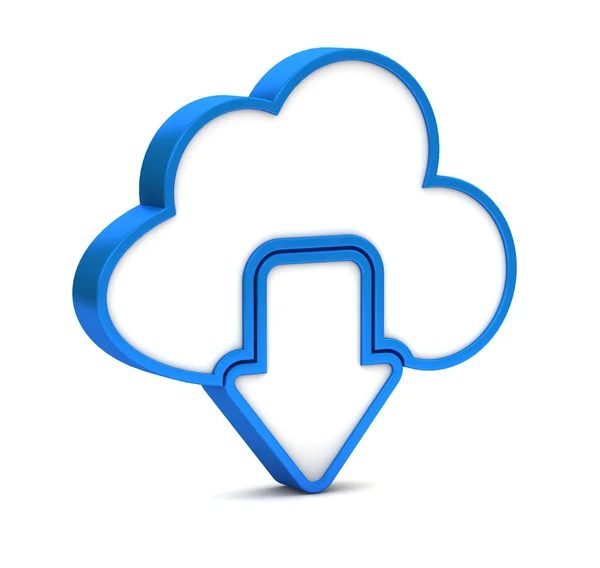 Modré stažení z ikony cloudu na bílém pozadí — Stock fotografie