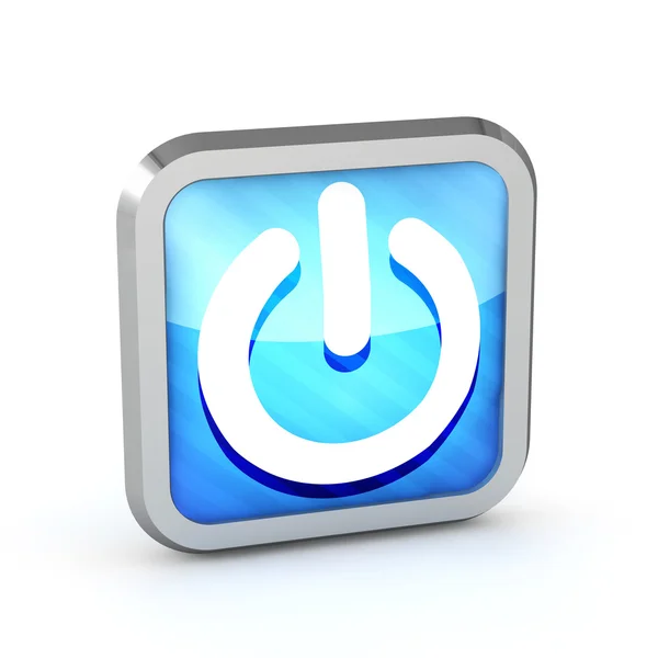Icona pulsante di accensione a strisce blu su sfondo bianco — Foto Stock
