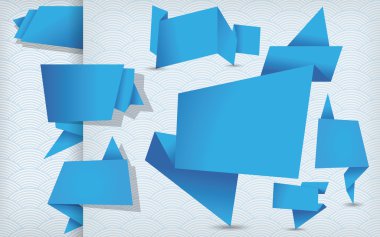 Mavi origami Etiketler, afiş ve dalgalı backgrou etiketleri kümesi