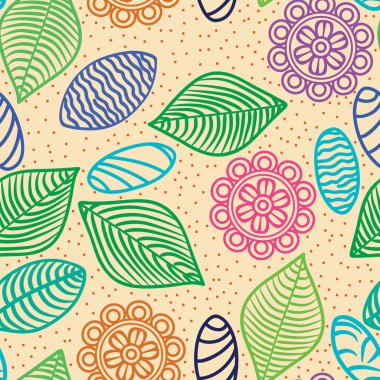 çiçekler, yapraklar ve taşların renkli seamless modeli