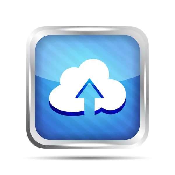 Blauwe gestreepte pictogram met cloud en pijl op een witte achtergrond — Stockvector