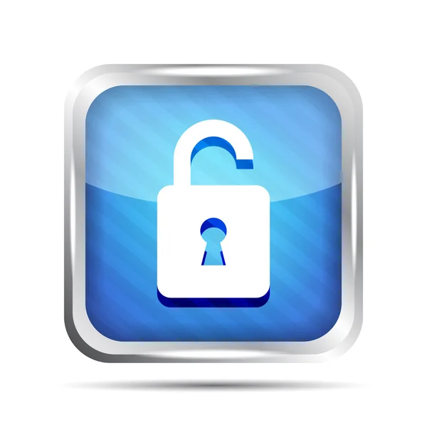 Blue striped open padlock icon on a white background — Stock vektor