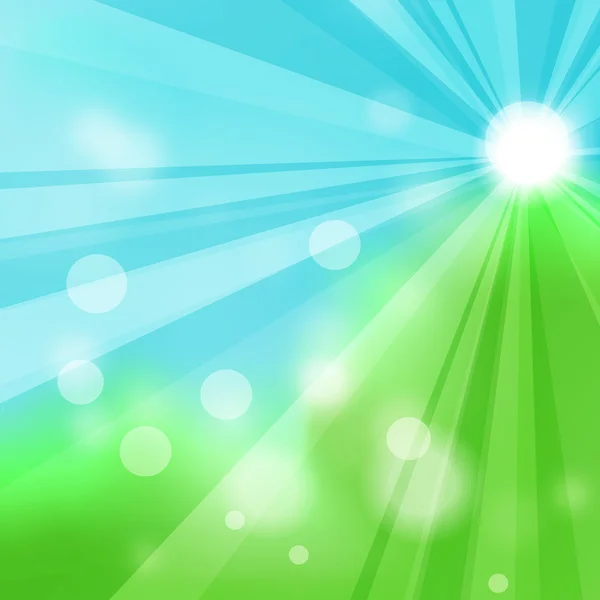 Естественный зеленый абстрактный фон с лучами солнца — стоковый вектор