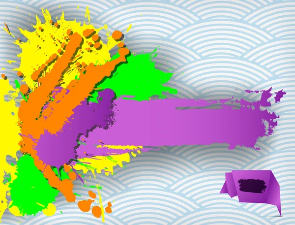 Гранд банер з різнокольоровими бризками на хвилястому фоні — стоковий вектор