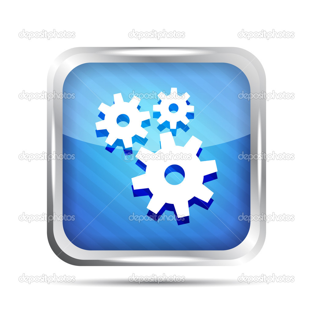 blue striped metallic icon with gear on a white background