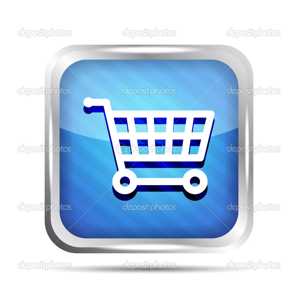Blue striped shopping cart icon on a white background