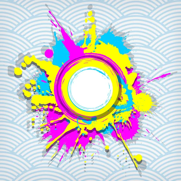 Cute round colorful grunge frame on a waves background — Stock Vector