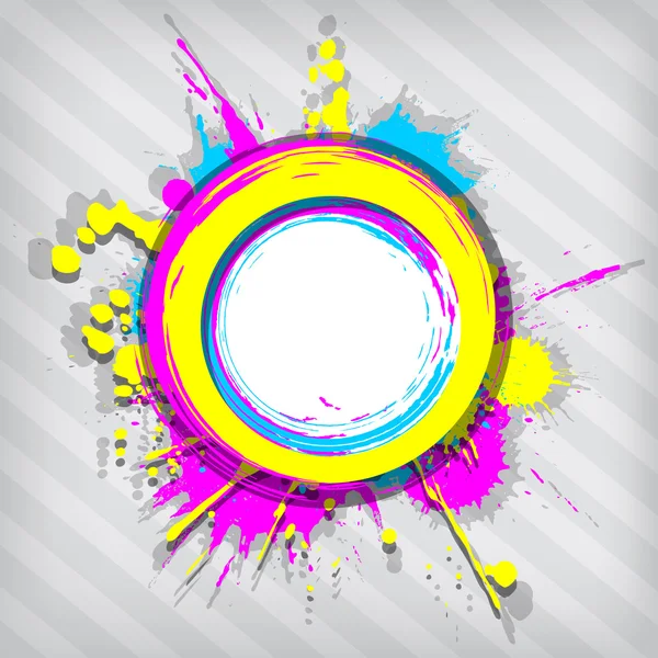Cadre grunge coloré abstrait sur un fond rayé — Image vectorielle