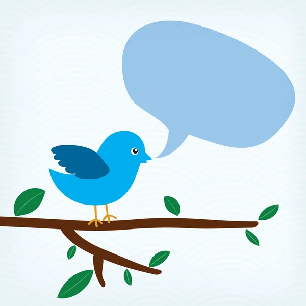 Pájaro azul con burbuja de mensaje sentado en una rama de árbol — Archivo Imágenes Vectoriales