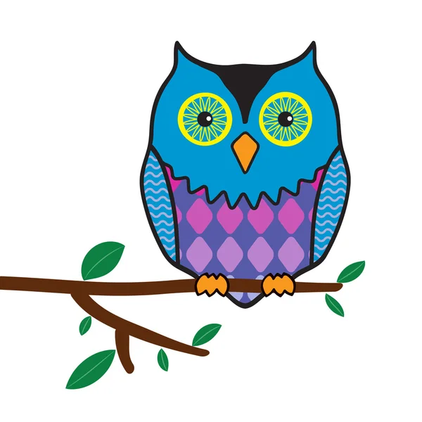 Illustration of funny owl sitting on a tree branch — Stock Vector