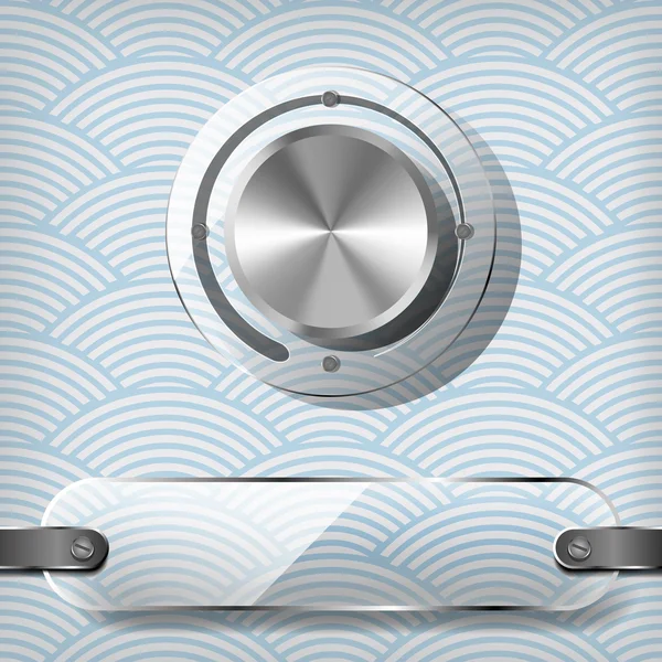 Chrom Lautstärkeregler mit Transparentplatte auf dem blau gewellten Bac — Stockvektor