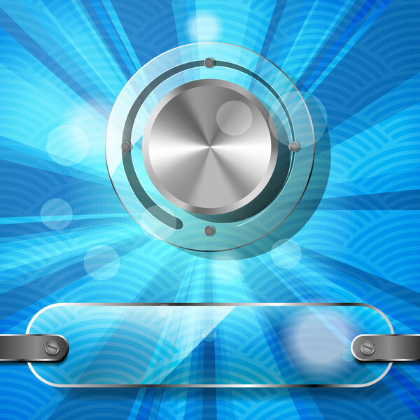 Chrome volume knob with transparency plate and rays on the blue