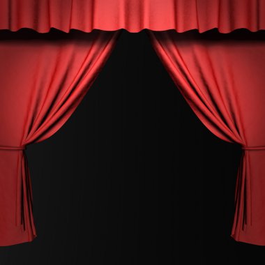 sahne ışıkları ile 3D kırmızı sahne perdesi