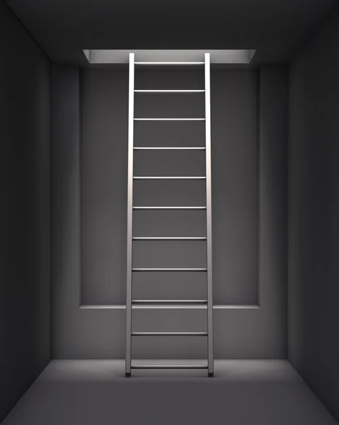 Ladder in de grijze interieur met een gat in het plafond — Stockfoto