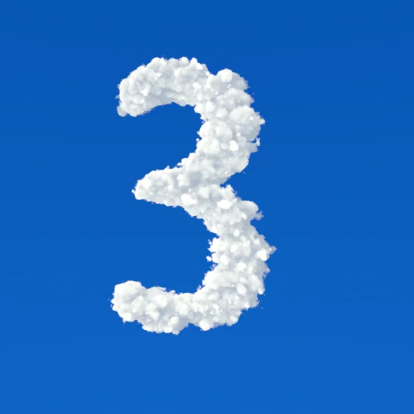 Nuvole a forma di numero tre su sfondo blu — Foto Stock