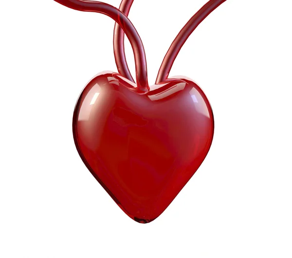 Coeur rouge en verre 3D isolé sur blanc — Photo