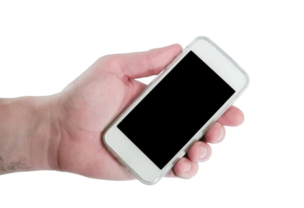 Woman hand showing smart phone with isolated screen — Stock Photo, Image