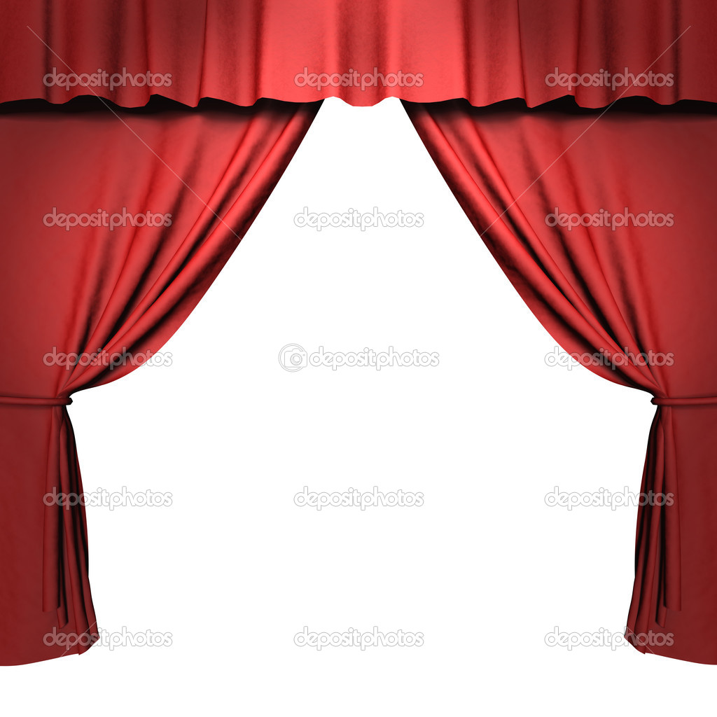 3d red stage curtain with spotlights