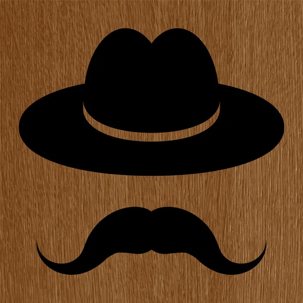 Schwarzer Hut mit Schnurrbart — Stockvektor