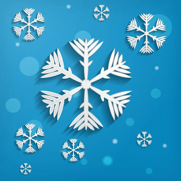 Papier abstrait flocons de neige sur fond bleu — Image vectorielle