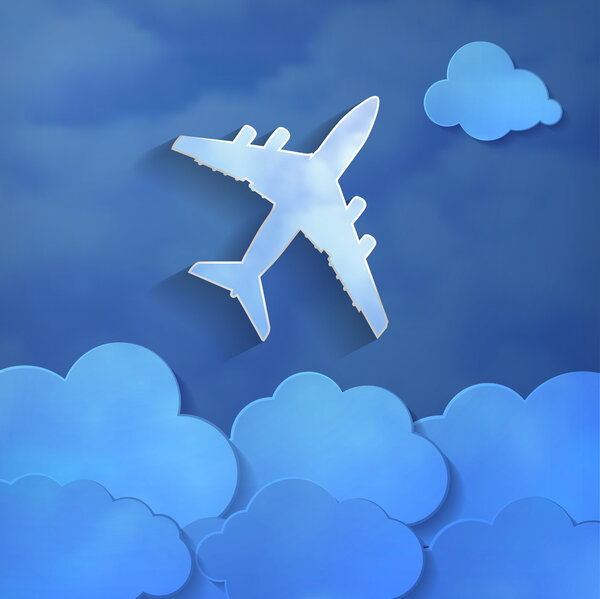 Бумажный самолет с бумажными облаками
