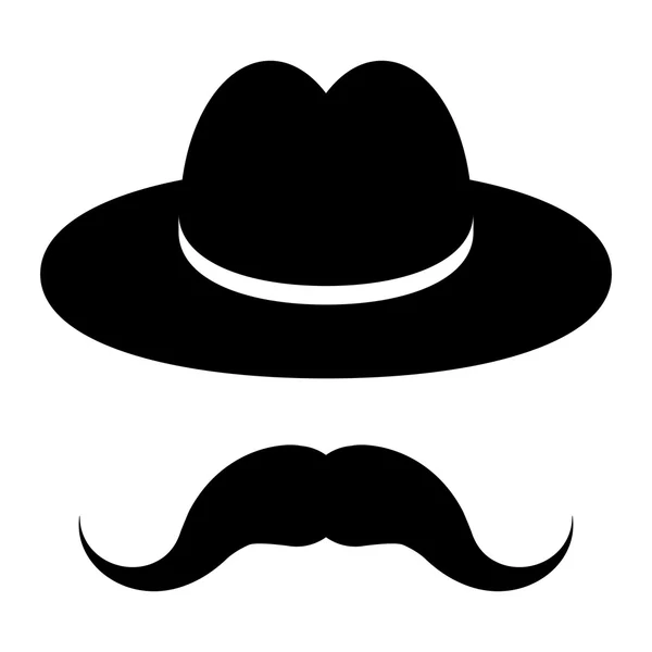 Zwarte hoed met snor op een houten achtergrond — Stockvector